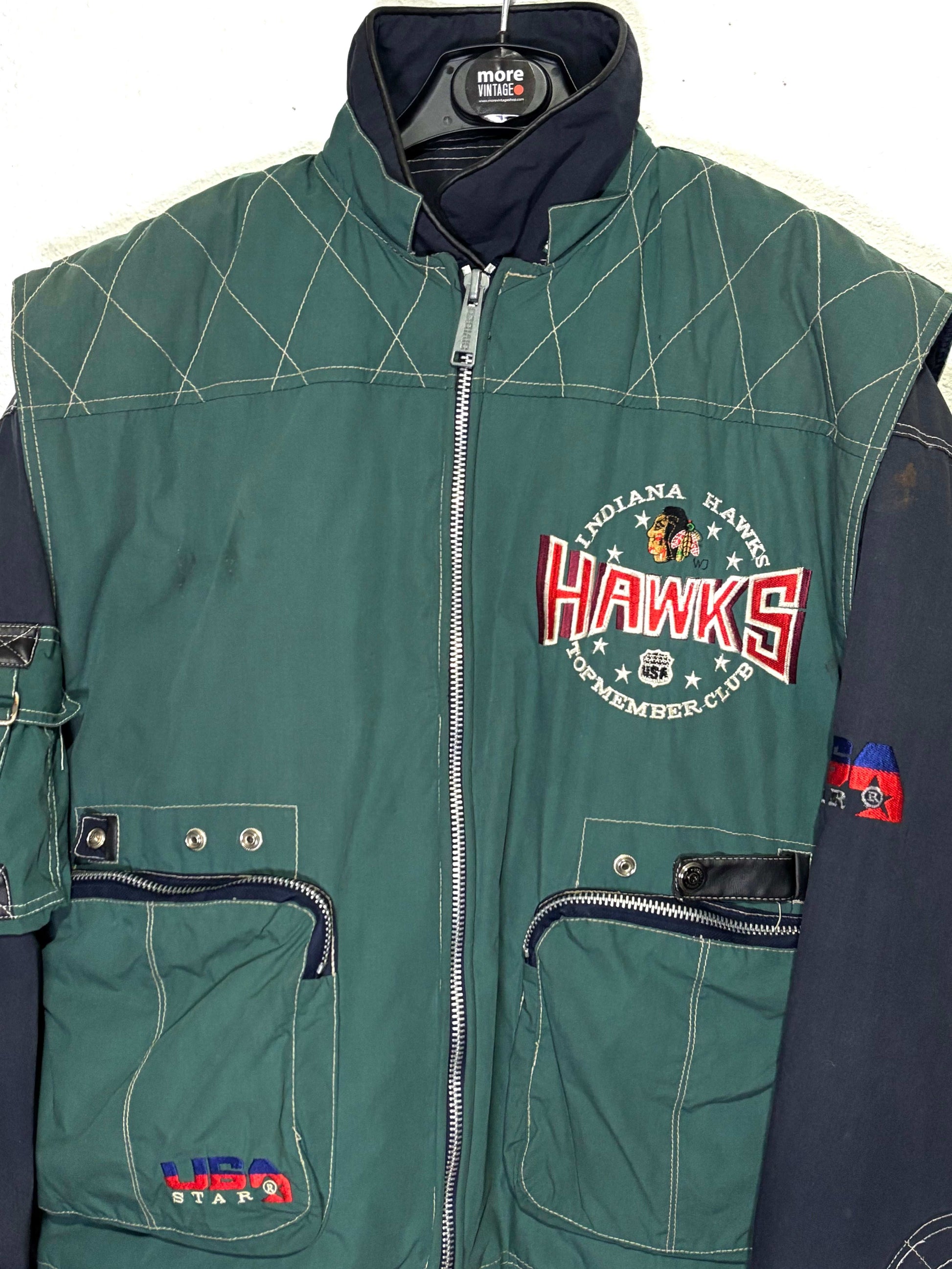 Abrigo Vintage 90s Indiana Hawks Oversized Chaleco extraíble