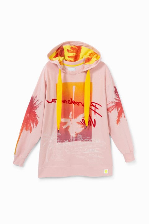 Desigual Hoddie Hawaiian Oversize Pink Hood