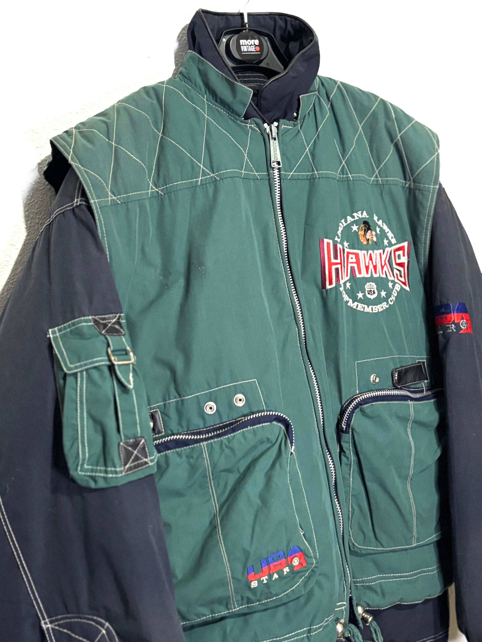 Abrigo Vintage 90s Indiana Hawks Oversized Chaleco extraíble