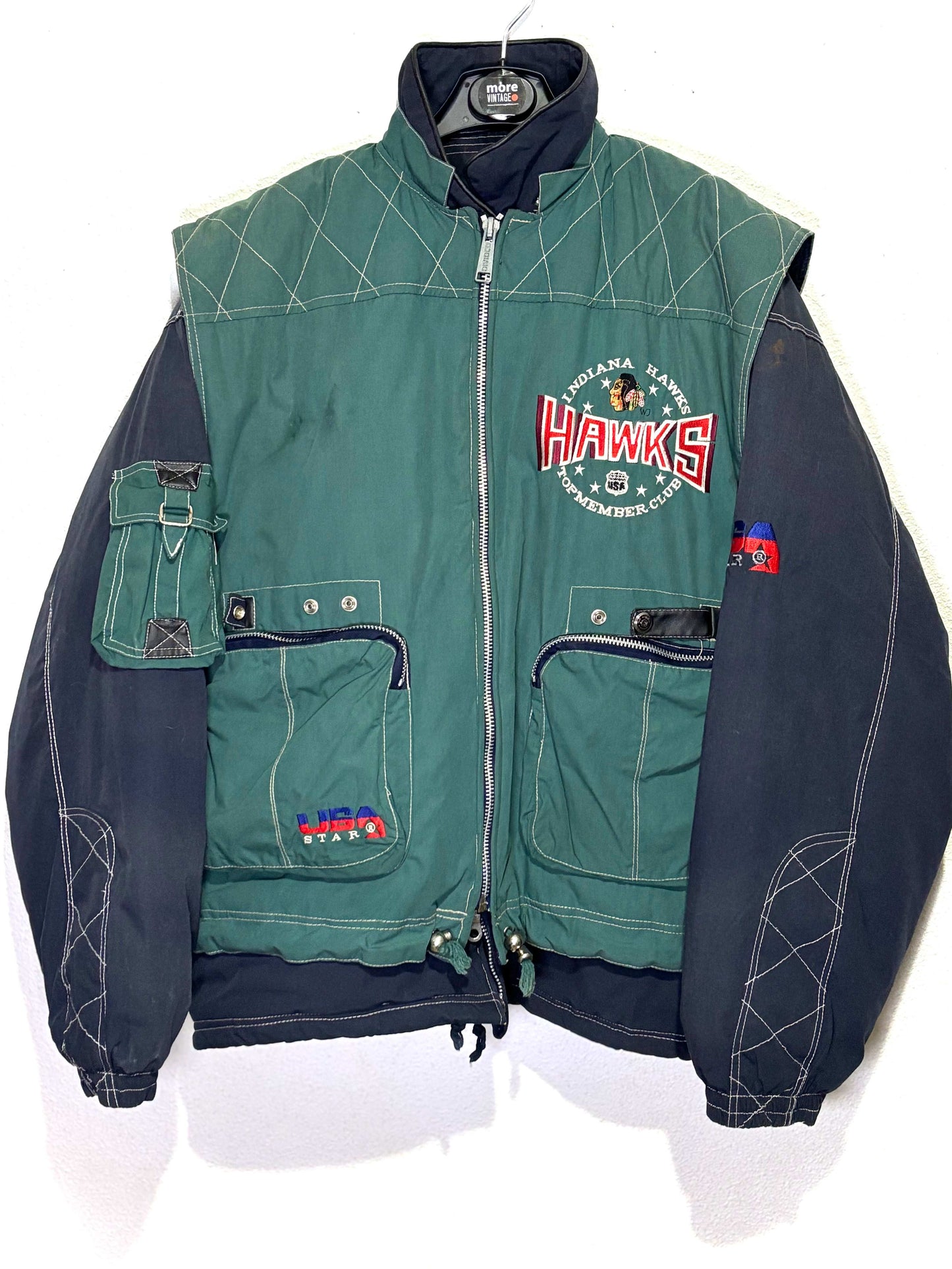 Abrigo Vintage 90s Indiana Hawks Oversized Chaleco extraíble