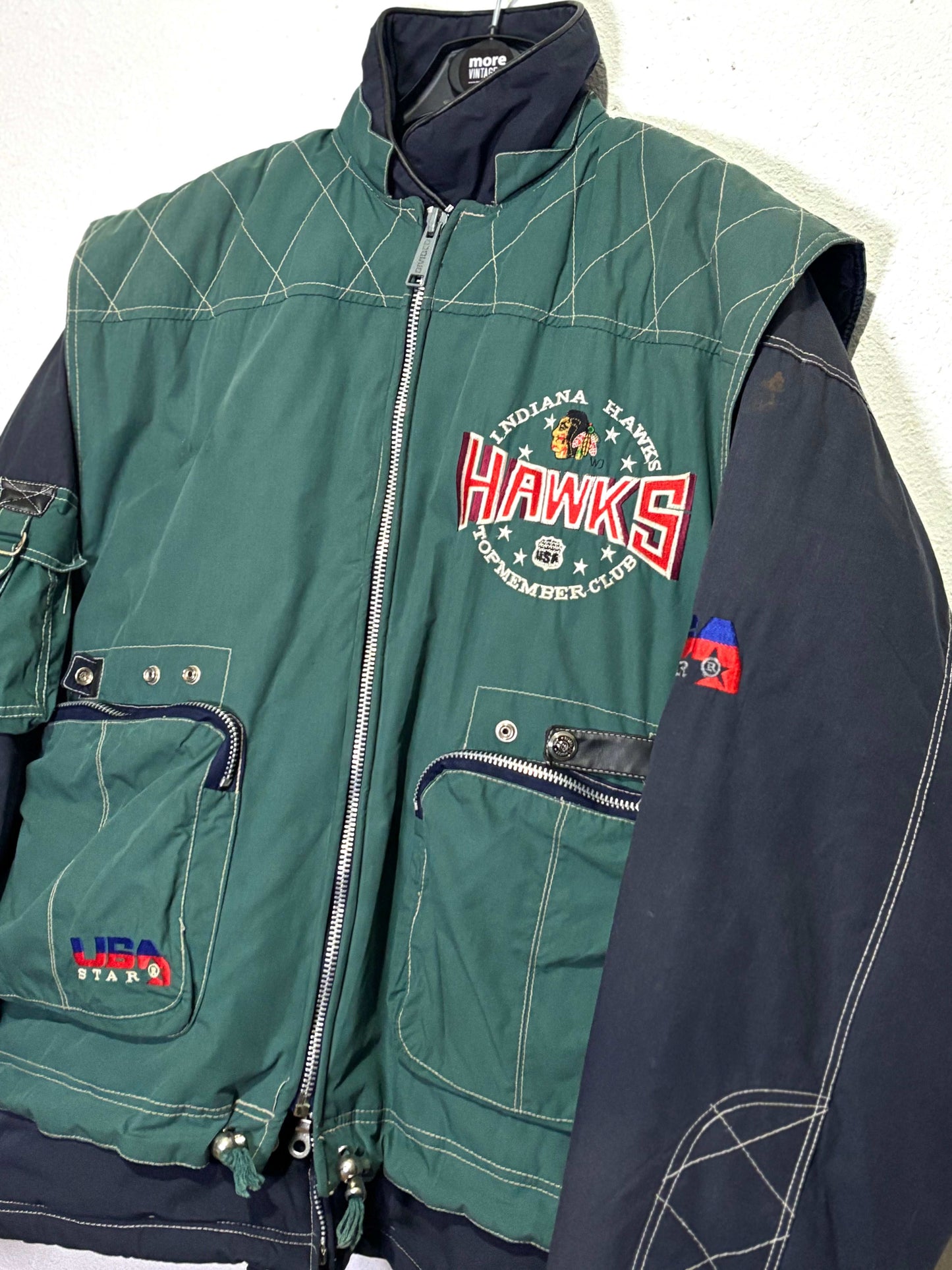 Abrigo Vintage 90s Indiana Hawks Oversized Chaleco extraíble