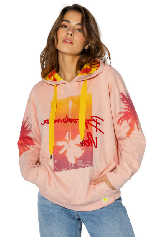 Desigual Hoddie Hawaiian Oversize Pink Hood